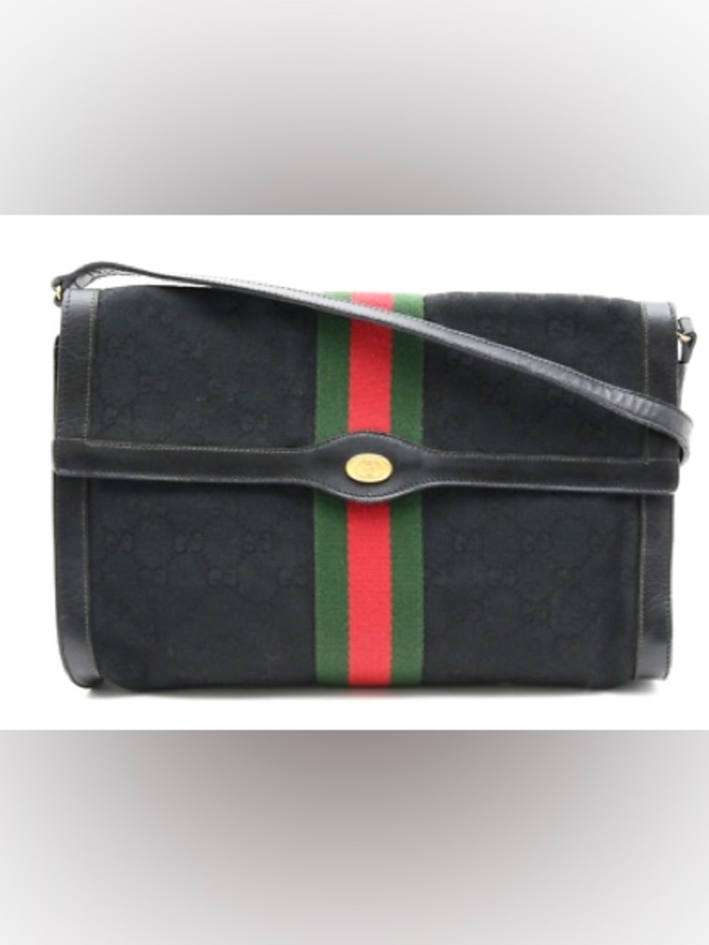 Vintage GUCCI GG Sherry Shoulder Bag Clutch Purse Canvas Black
